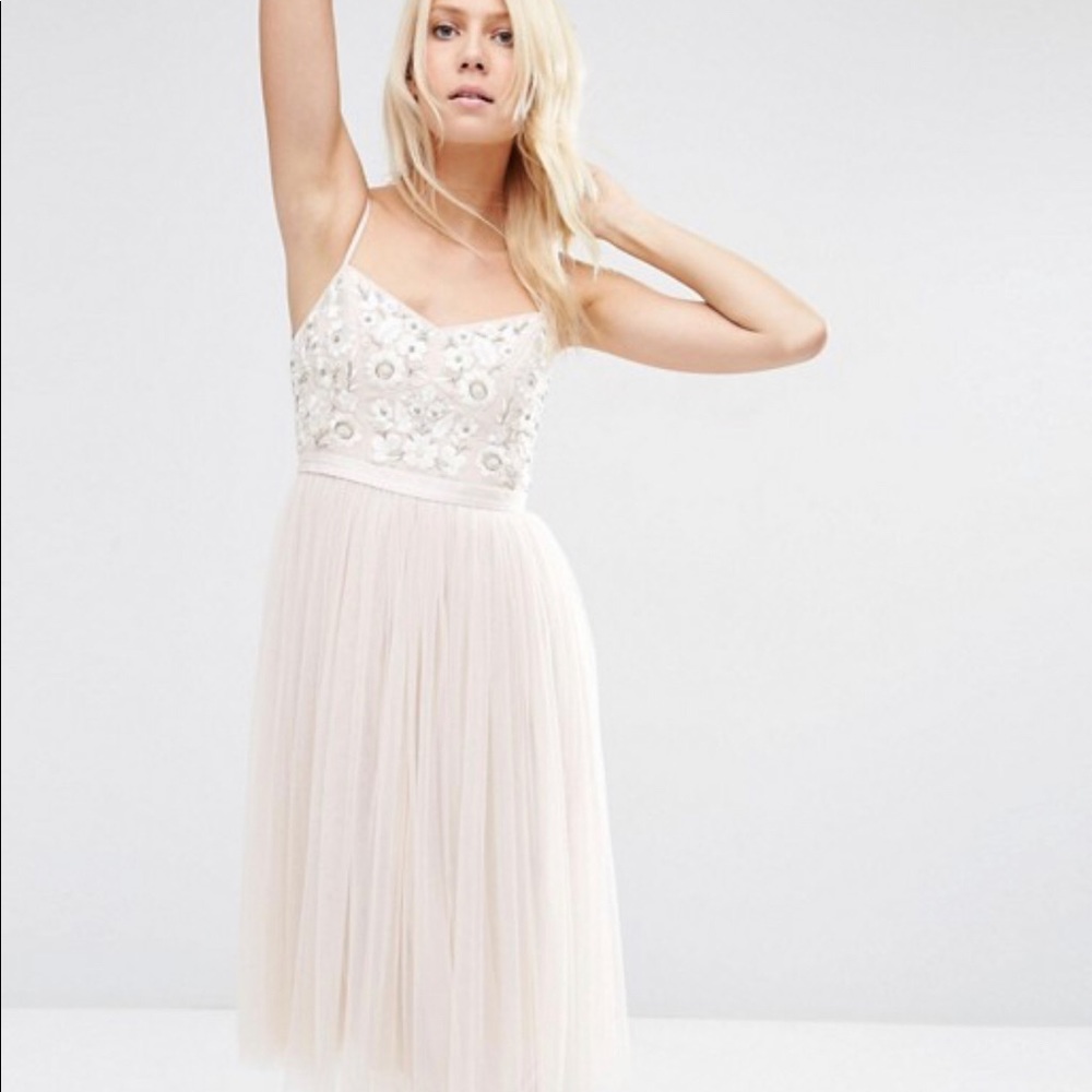 Needle & Thread Embroidered Bust Tulle Midi Dress